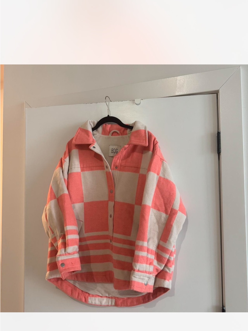 BDG Coral & Cream Checkered Button-Up Cardigan